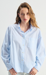 American Vintage Damenbluse ELUABIRD hellblau gestreift