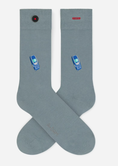 A-dam BLUE MOBILE Socken blau-meliert mit Stickerei