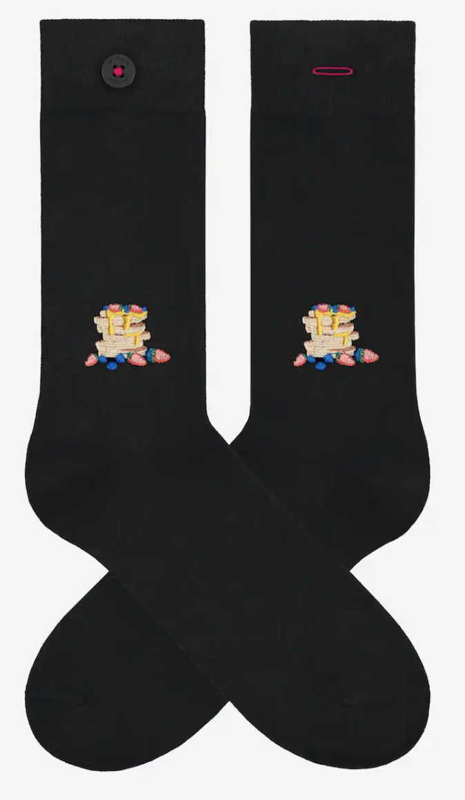 A-dam  - PANCAKES Socken schwarz mit Stickerei
