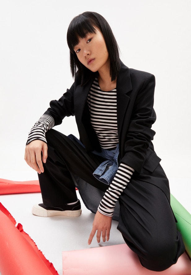 ARMEDANGELS - EVVAA STRIPES Longsleeve aus Bio-Baumwolle Black-Oatmilk