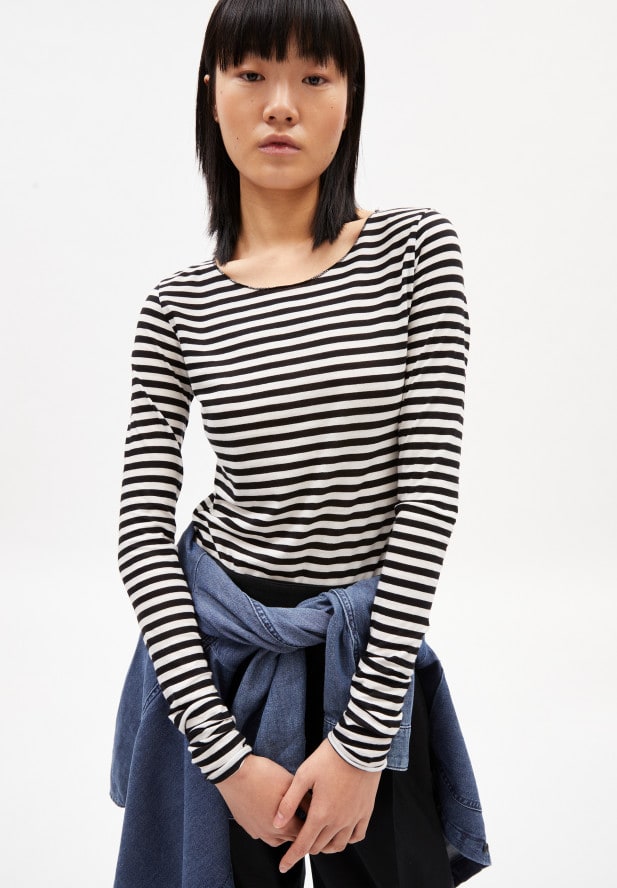 ARMEDANGELS - EVVAA STRIPES Longsleeve aus Bio-Baumwolle Black-Oatmilk